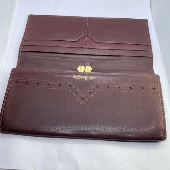 Authentic Yves Saint Laurent YSL Brown Leather Long Slim Wallet - Picture 8 of 13